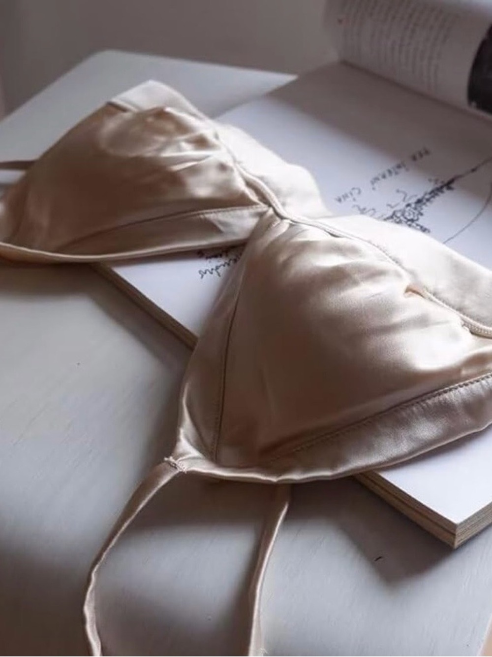 Women’s Silk Satin Triangle Padded Bra In Champagne